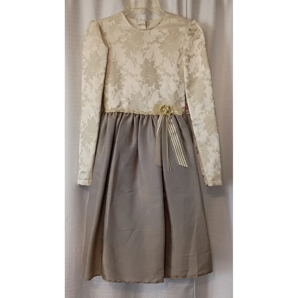 Vintage HoneyBee Victorian Girls Dress Sz 14 Gold Holiday Formal NWT (Has Flaws)